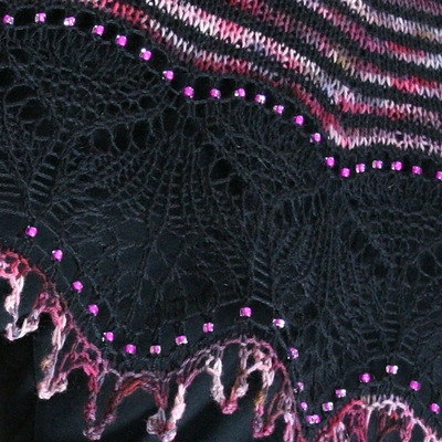 knitting: striped merino shawl with lace and beads, 2012